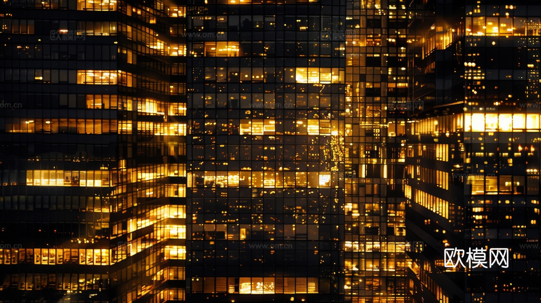 夜晚窗景建筑外立面玻璃幕墙