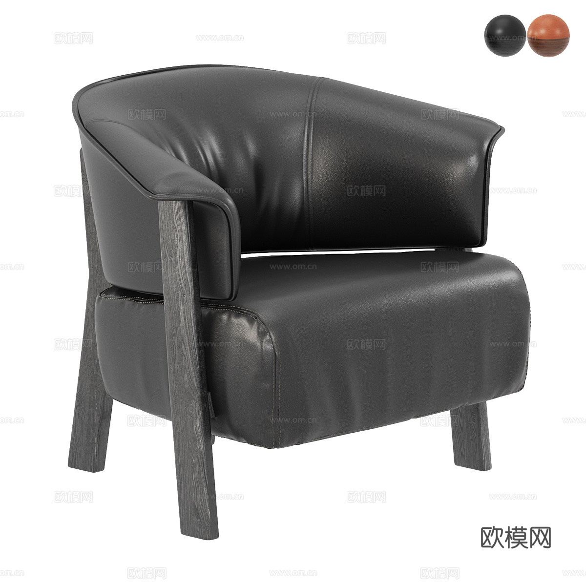现代意式皮革扶手椅3d模型