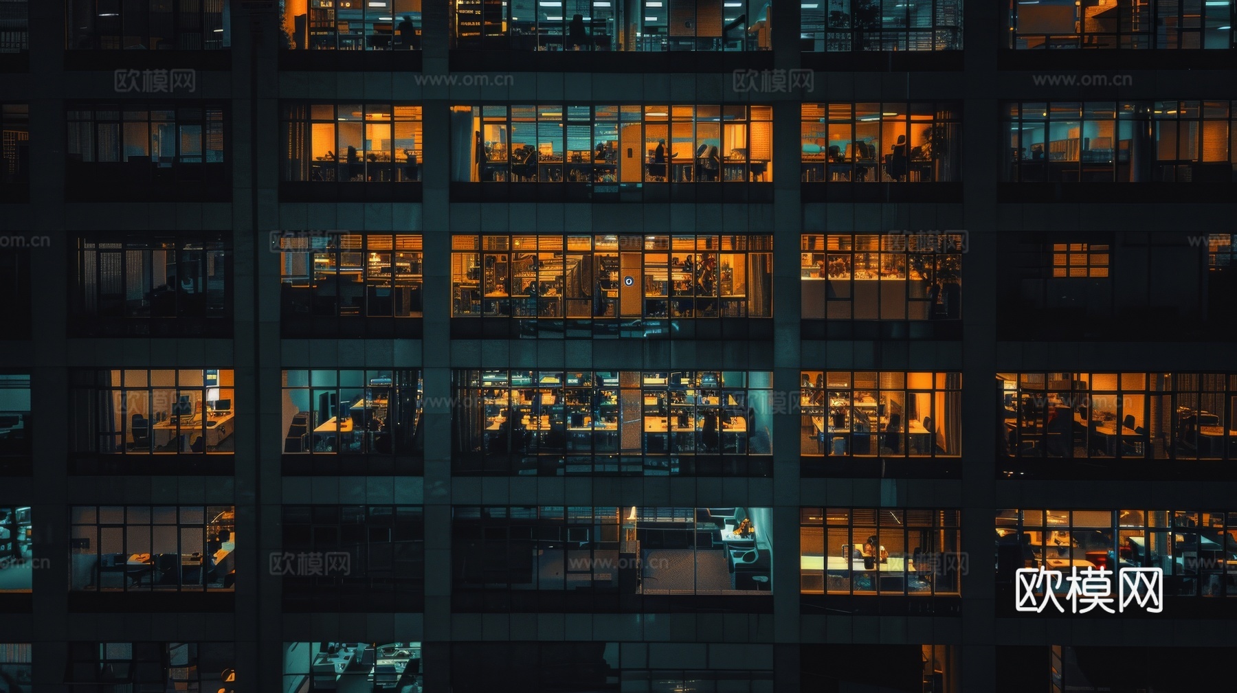 夜晚窗景建筑外立面玻璃幕墙