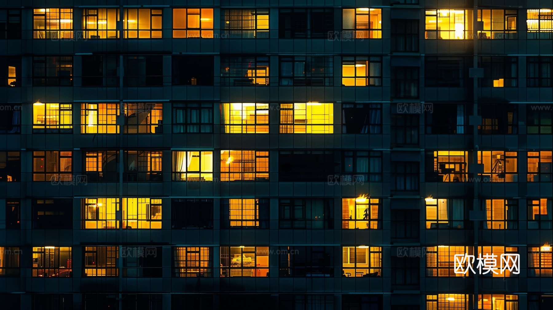 夜晚窗景建筑外立面玻璃幕墙