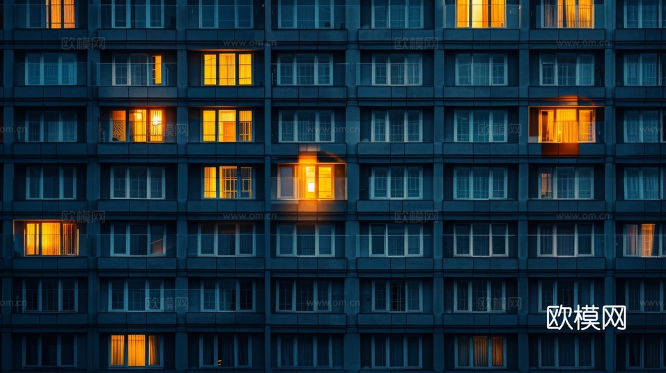 夜晚窗景建筑外立面玻璃幕墙下载(渲染图7)