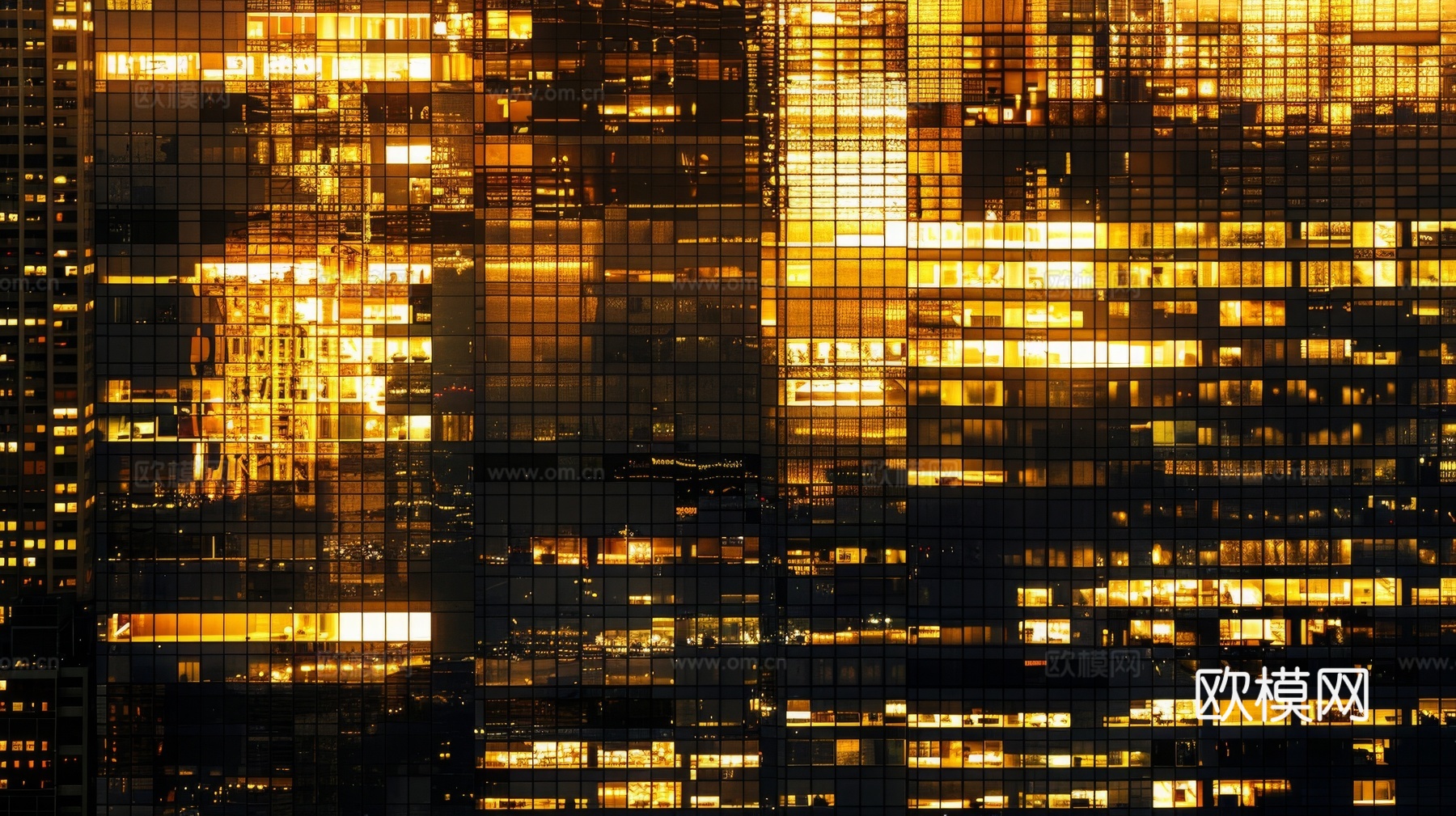 夜晚窗景建筑外立面玻璃幕墙