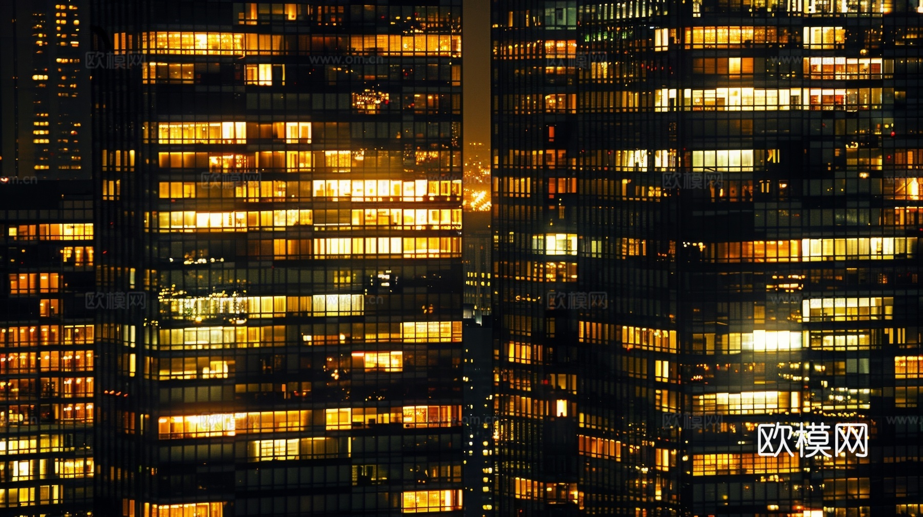 夜晚窗景建筑外立面玻璃幕墙