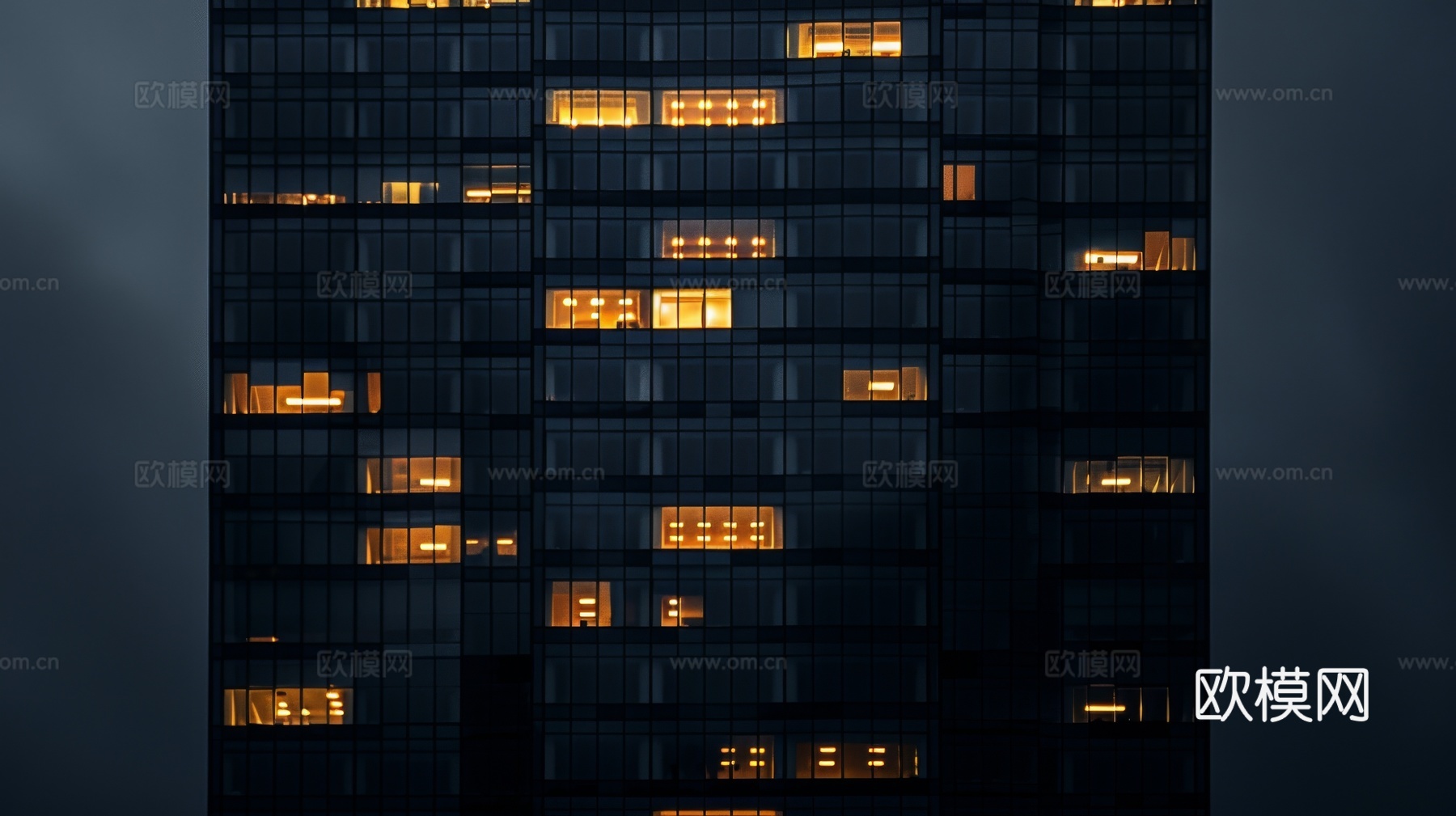 夜晚窗景建筑外立面玻璃幕墙