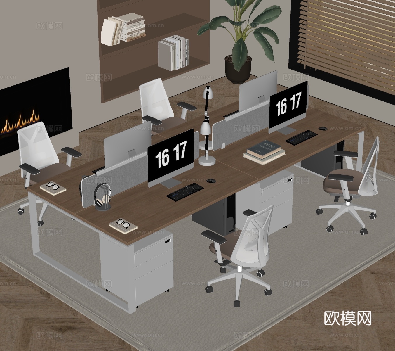 现代办公桌椅组合su模型