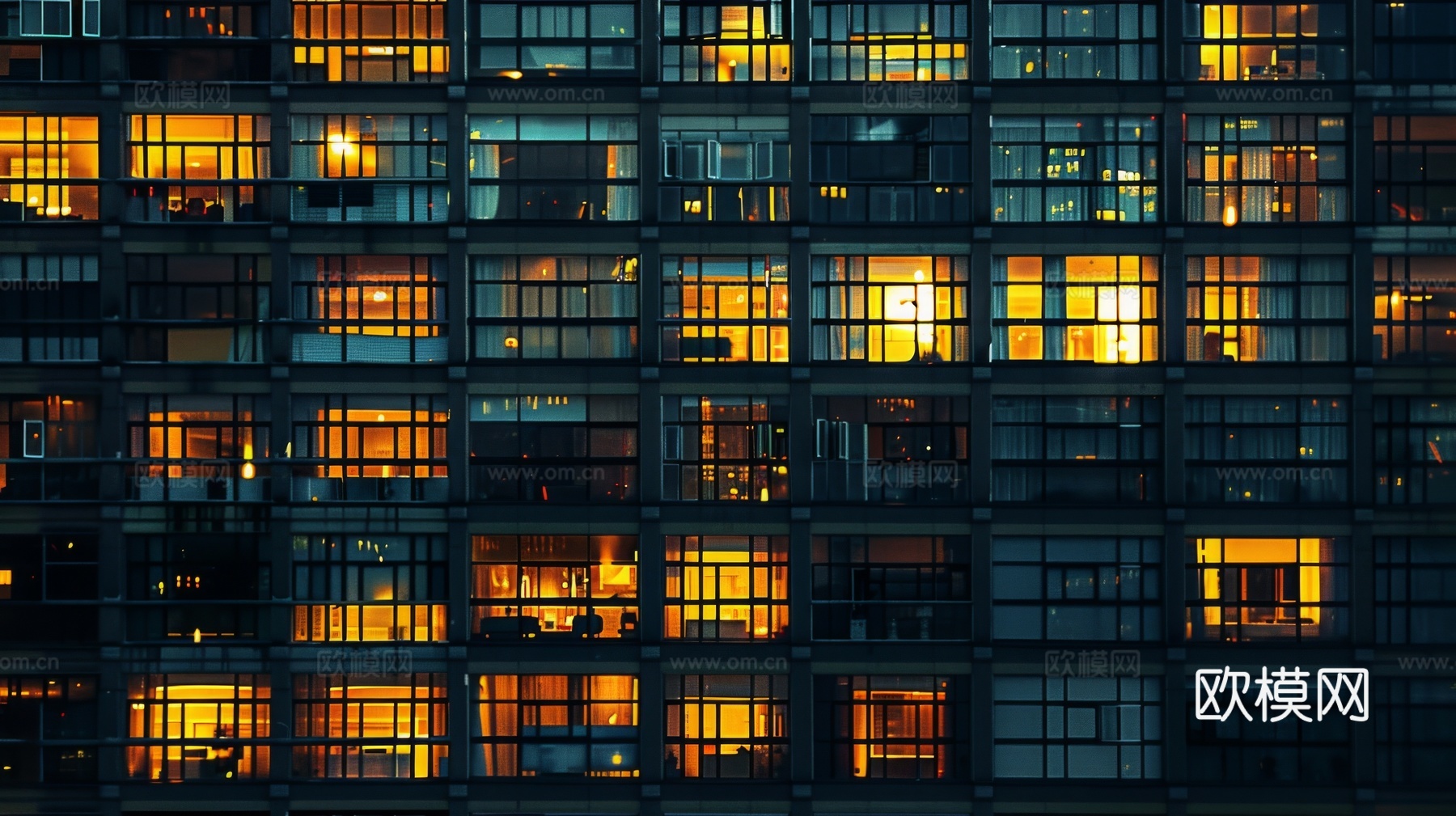 夜晚窗景建筑外立面玻璃幕墙