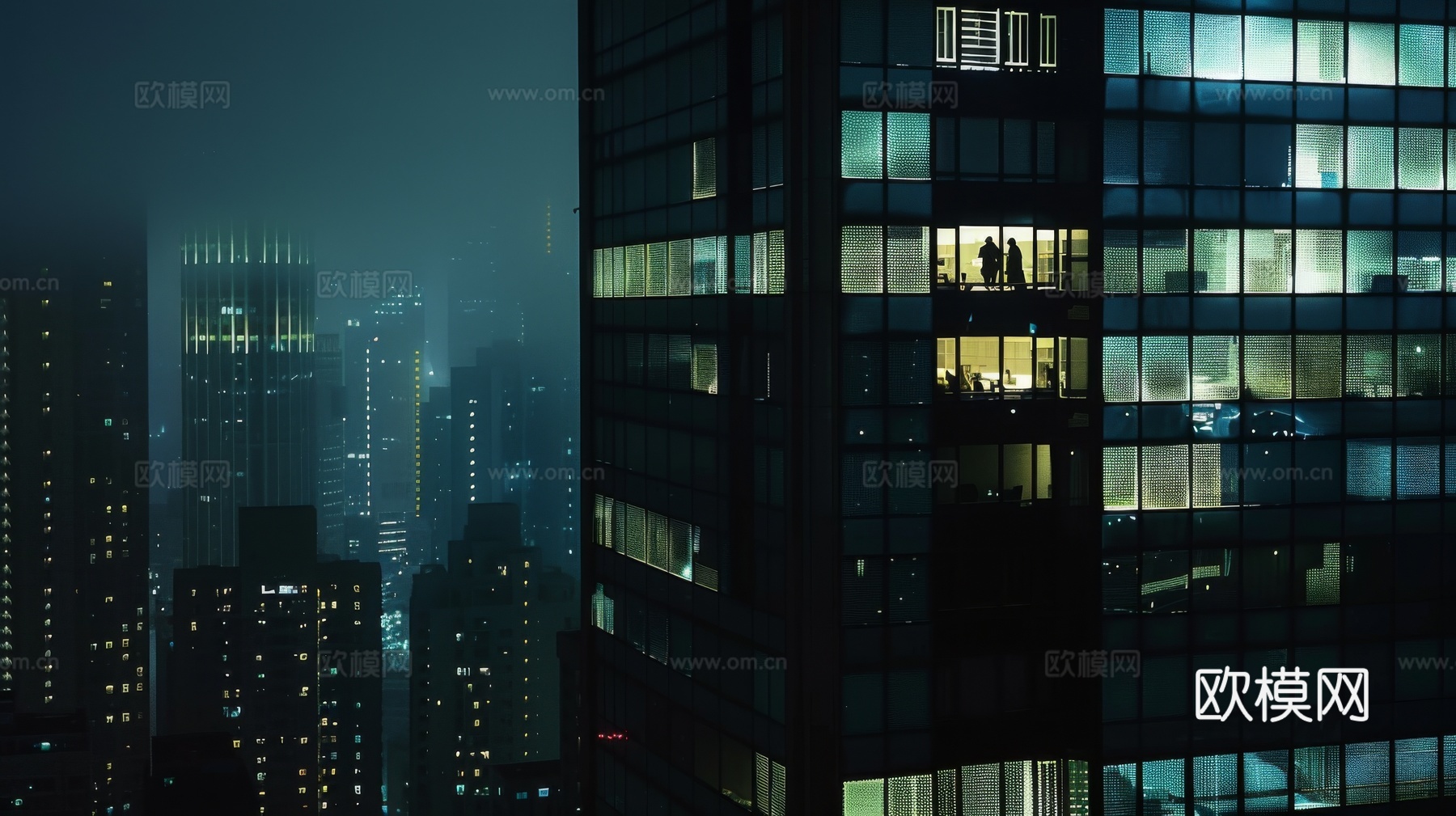 夜晚窗景建筑外立面玻璃幕墙