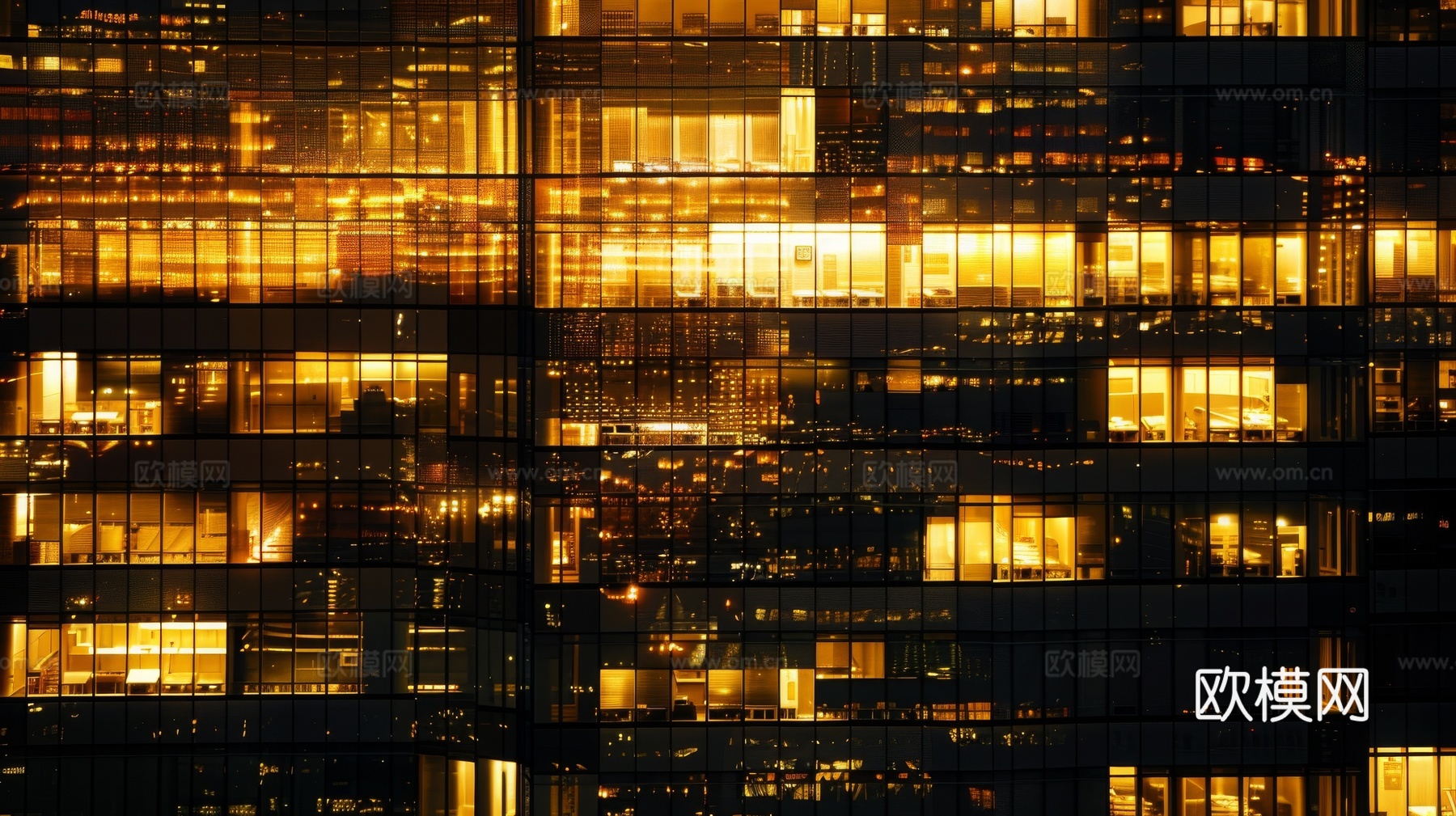 夜晚窗景建筑外立面玻璃幕墙