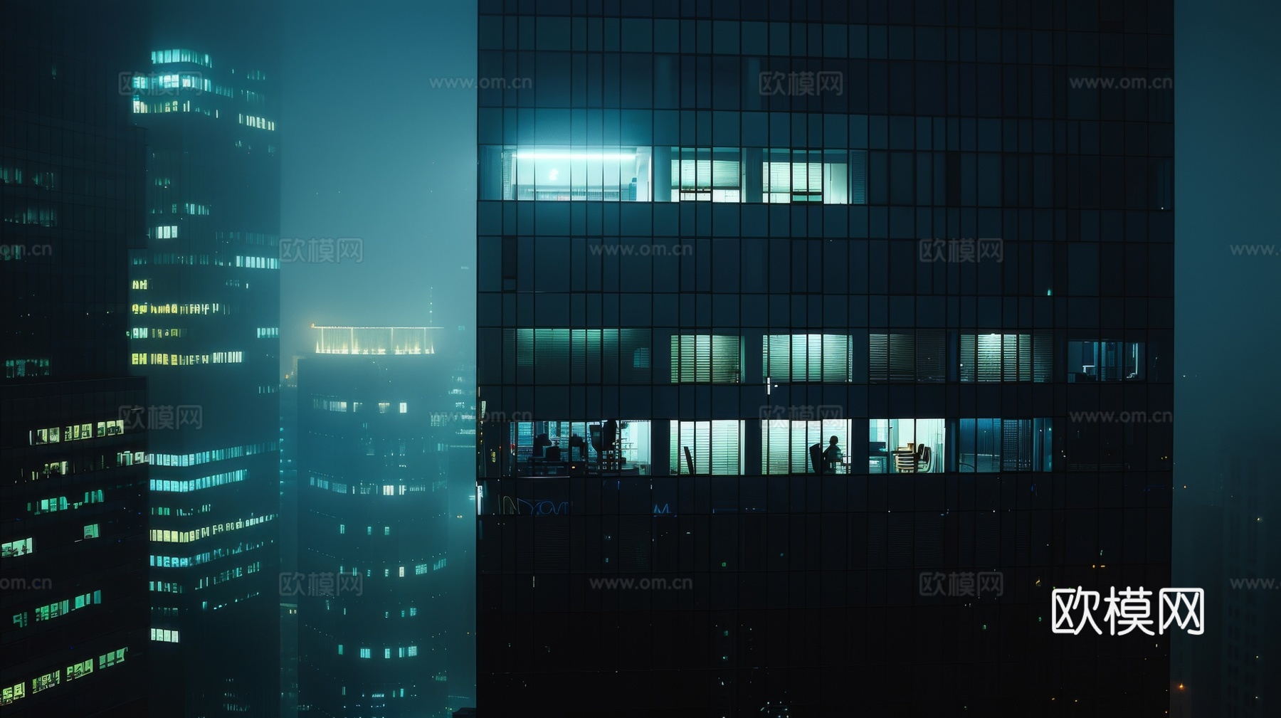 夜晚窗景建筑外立面玻璃幕墙