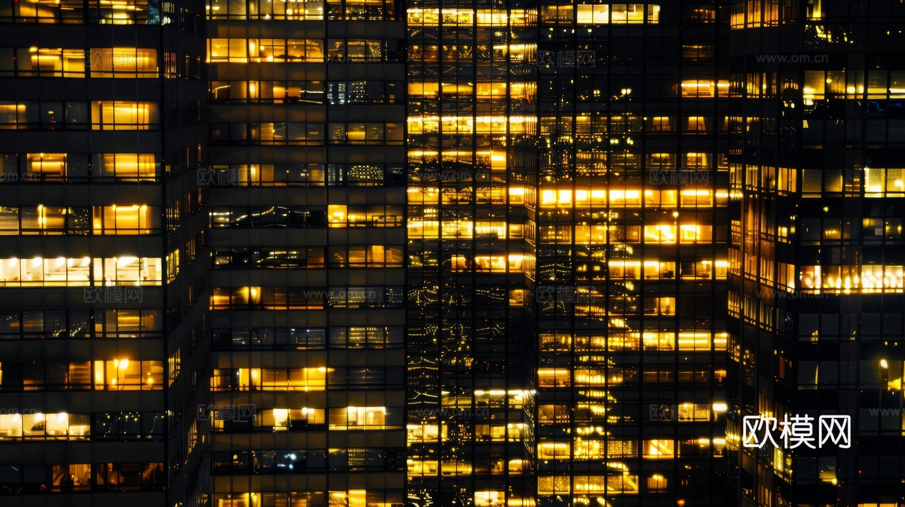 夜晚窗景建筑外立面玻璃幕墙