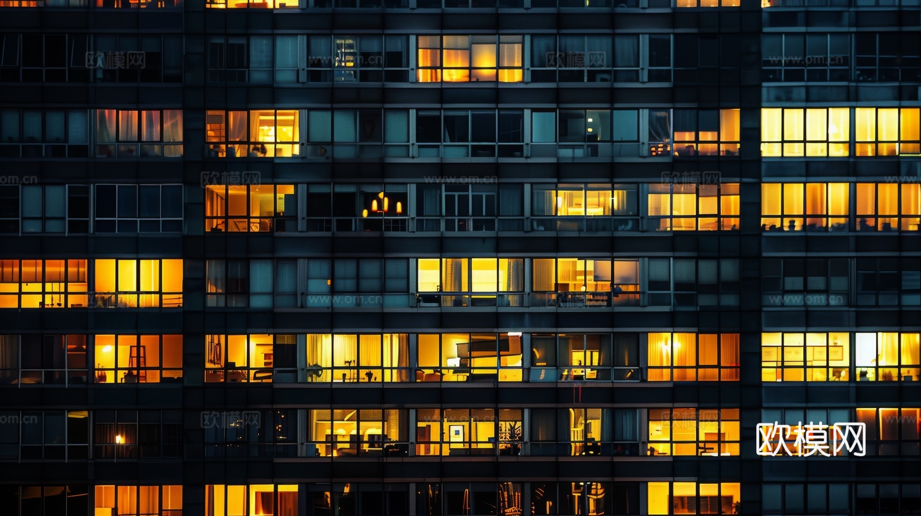 夜晚窗景建筑外立面玻璃幕墙下载（渲染图3）