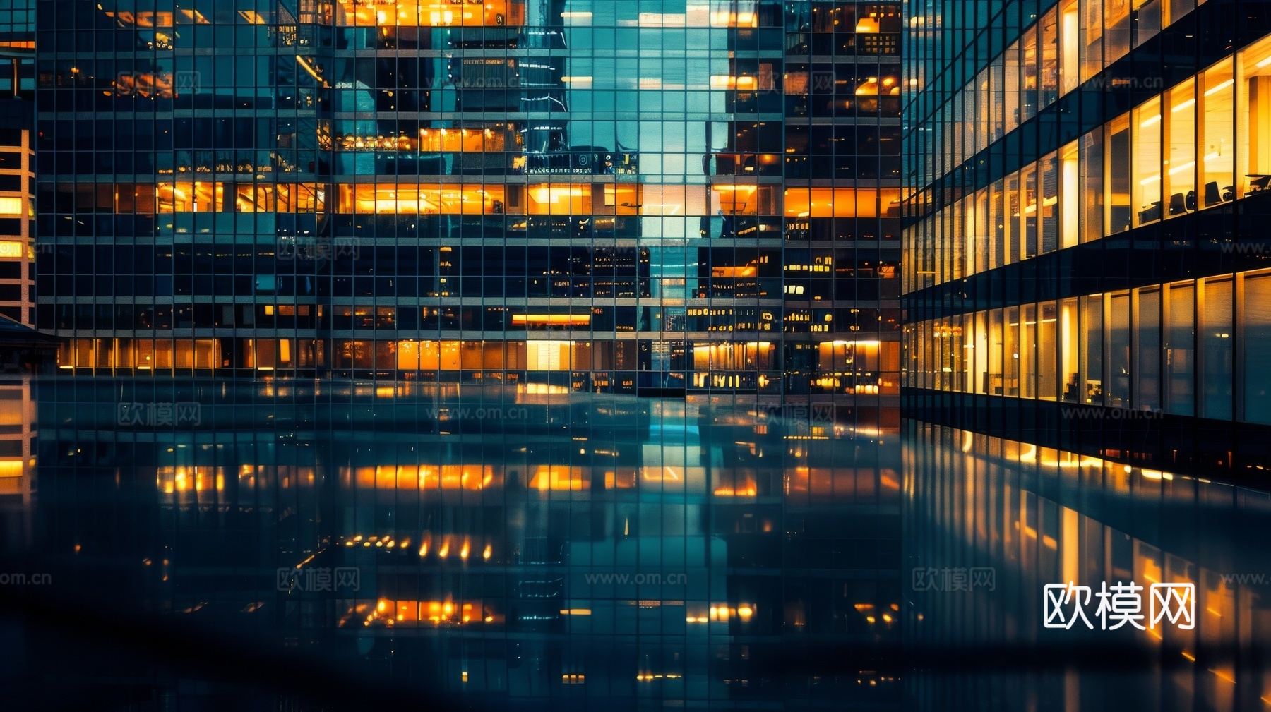 夜晚窗景建筑外立面玻璃幕墙