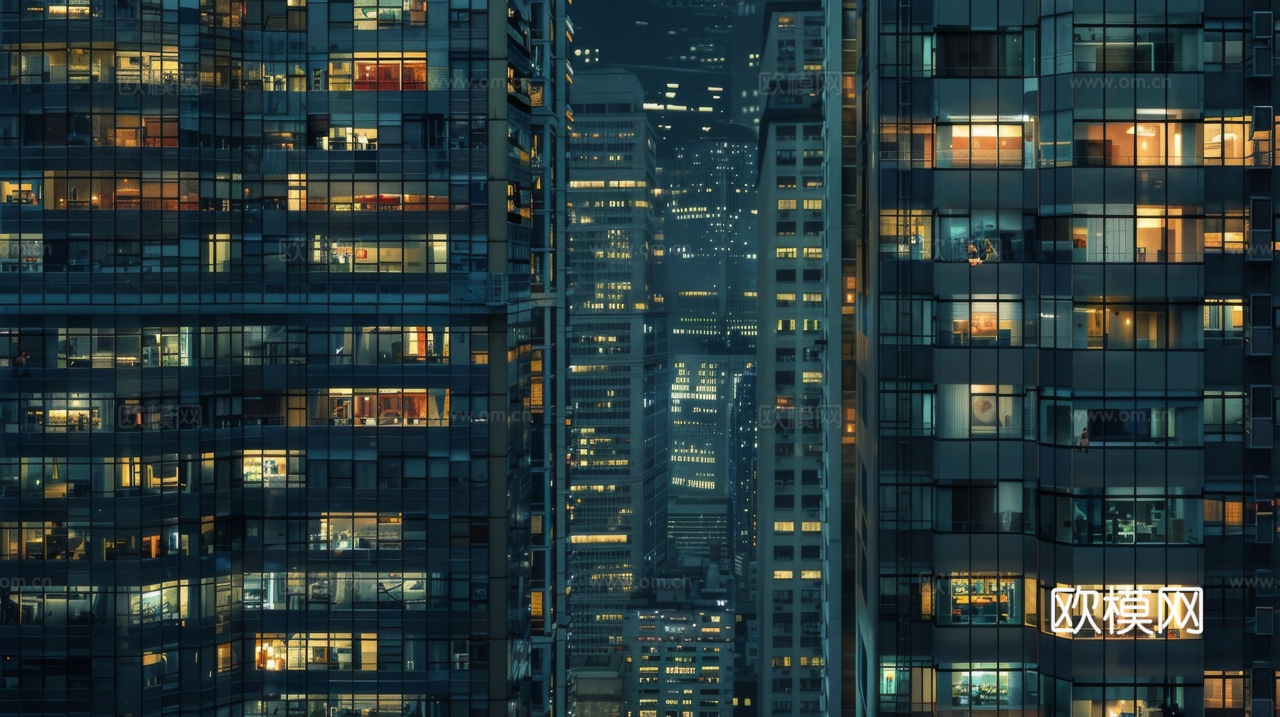 夜晚窗景建筑外立面玻璃幕墙