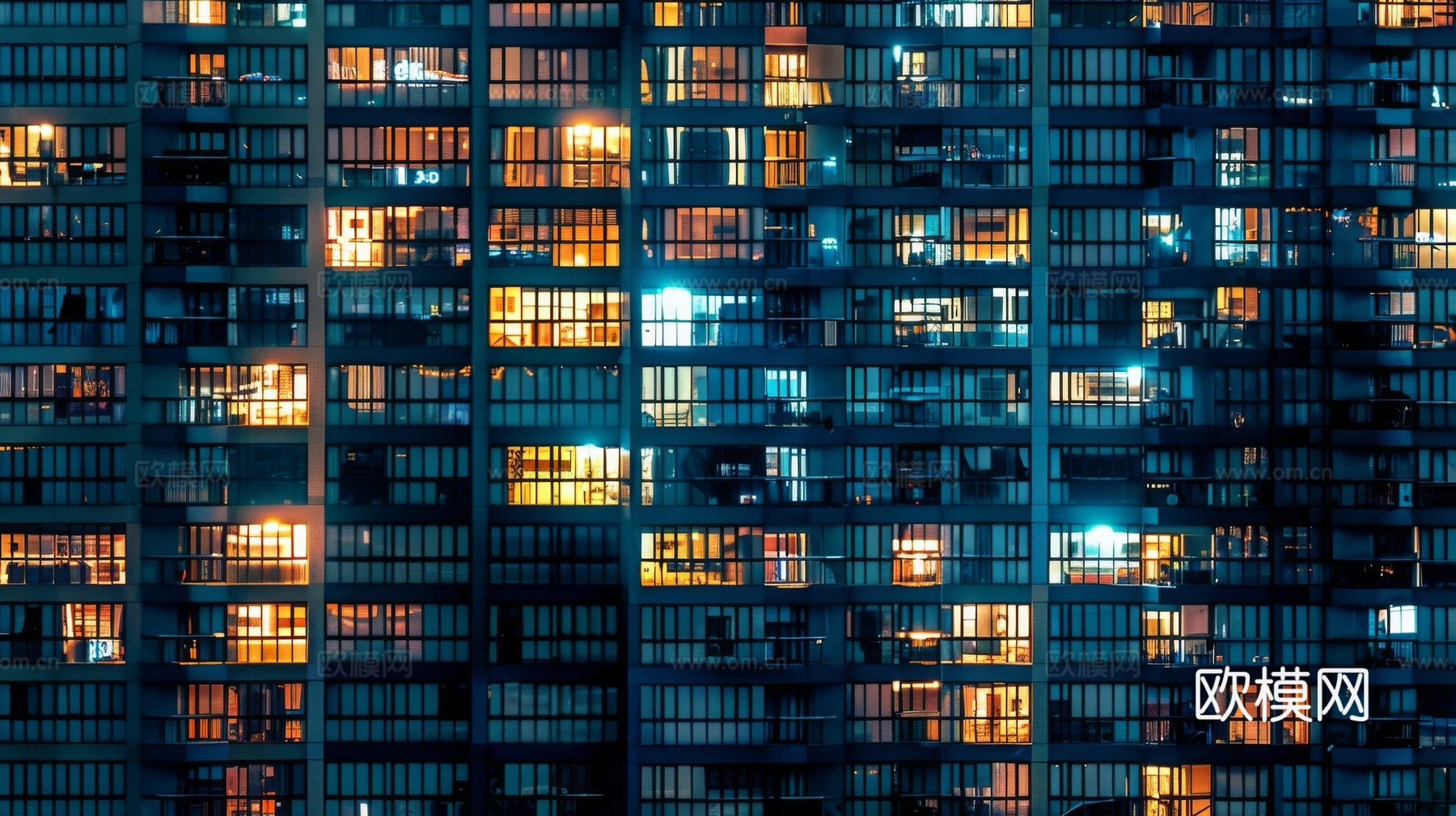 夜晚窗景建筑外立面玻璃幕墙