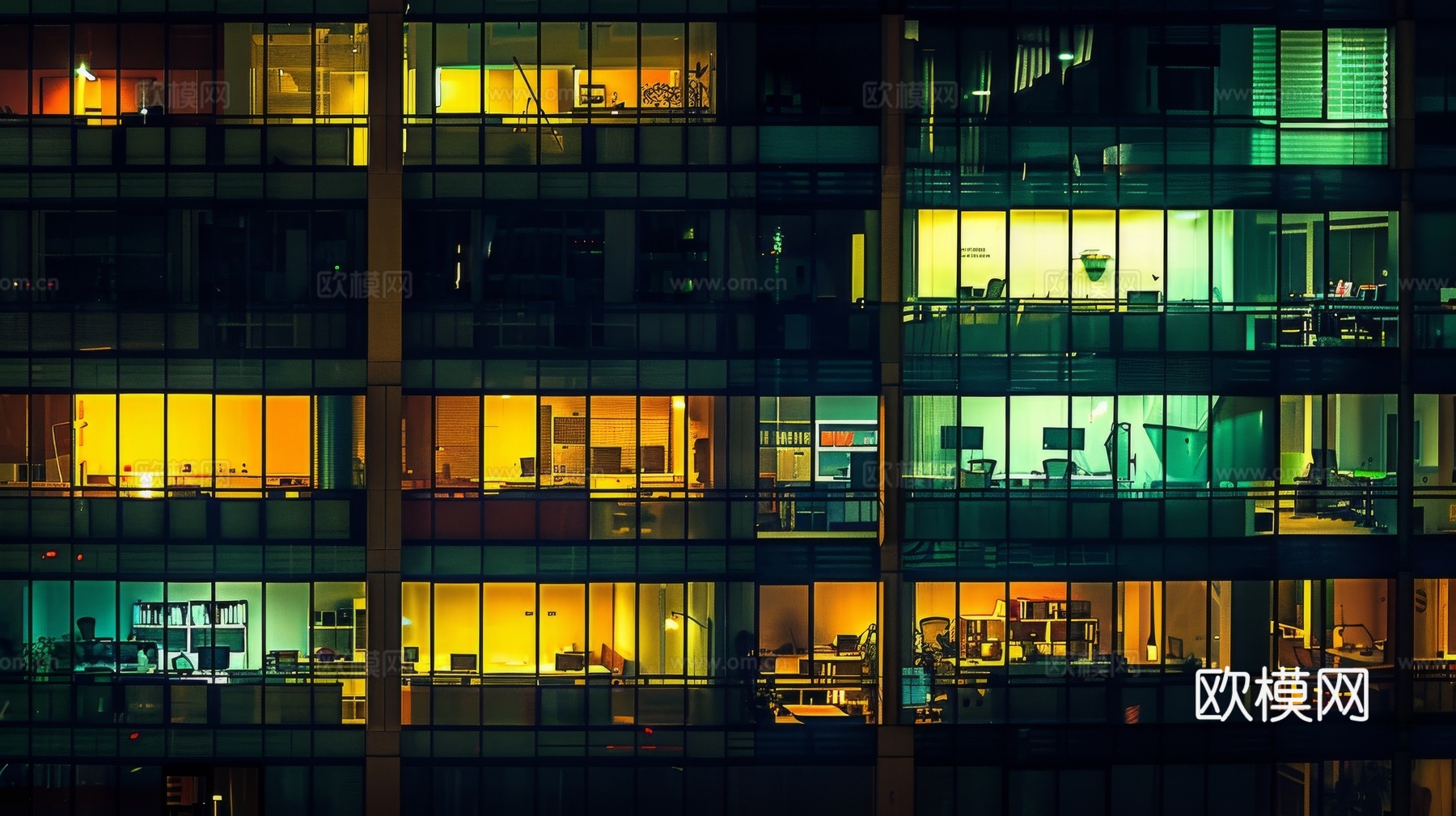 夜晚窗景建筑外立面玻璃幕墙