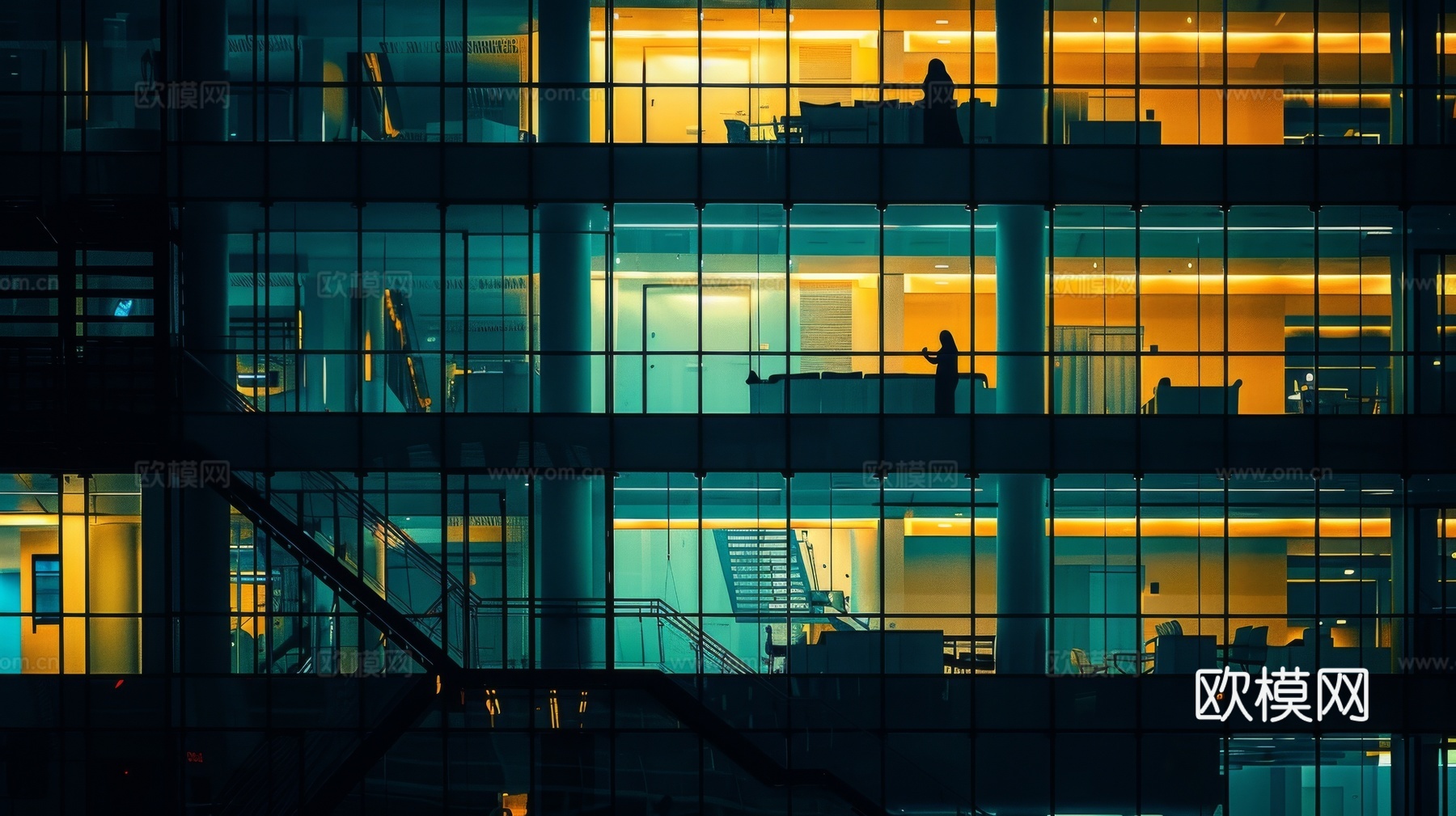 夜晚窗景建筑外立面玻璃幕墙