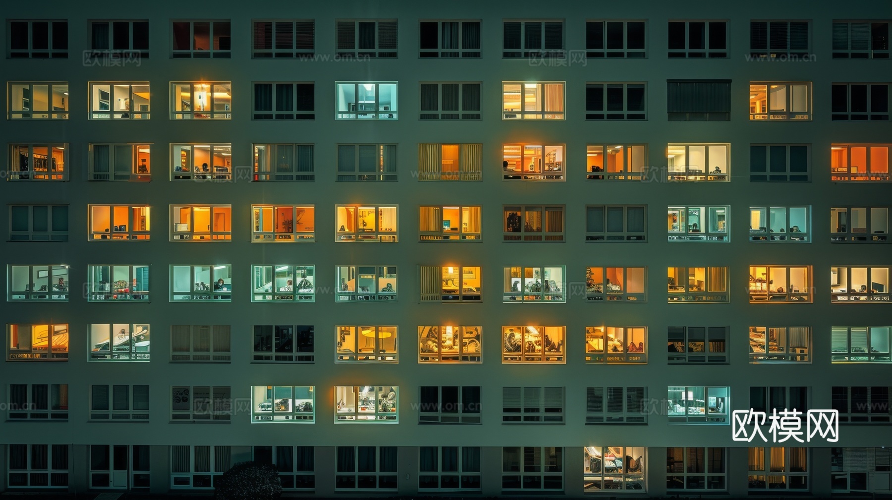 夜晚窗景建筑外立面玻璃幕墙