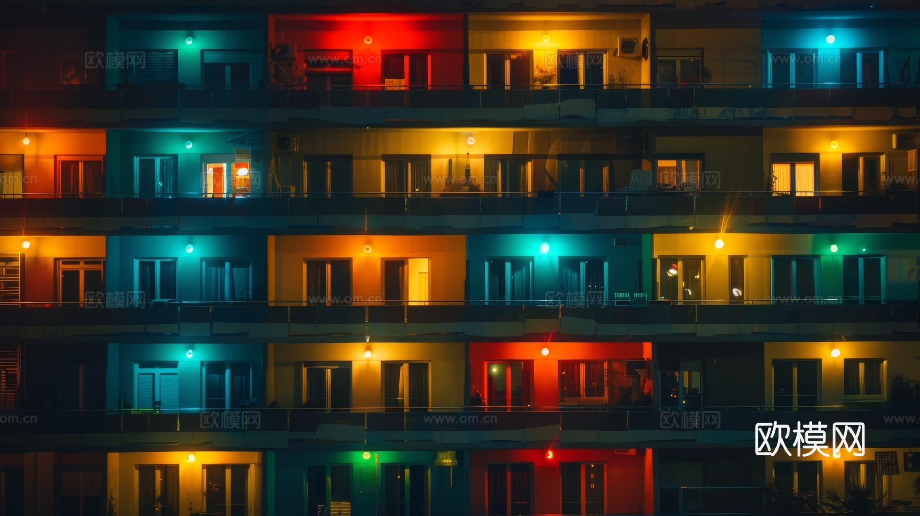 夜晚窗景建筑外立面玻璃幕墙