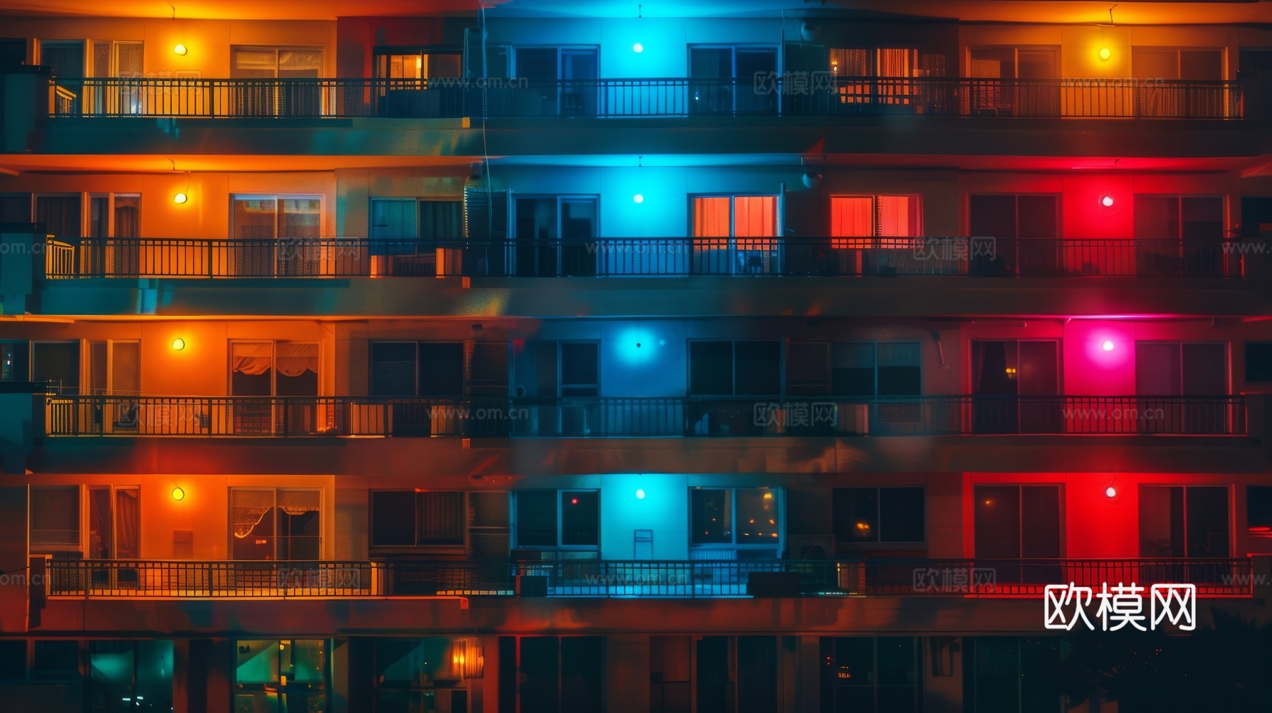 夜晚窗景建筑外立面玻璃幕墙