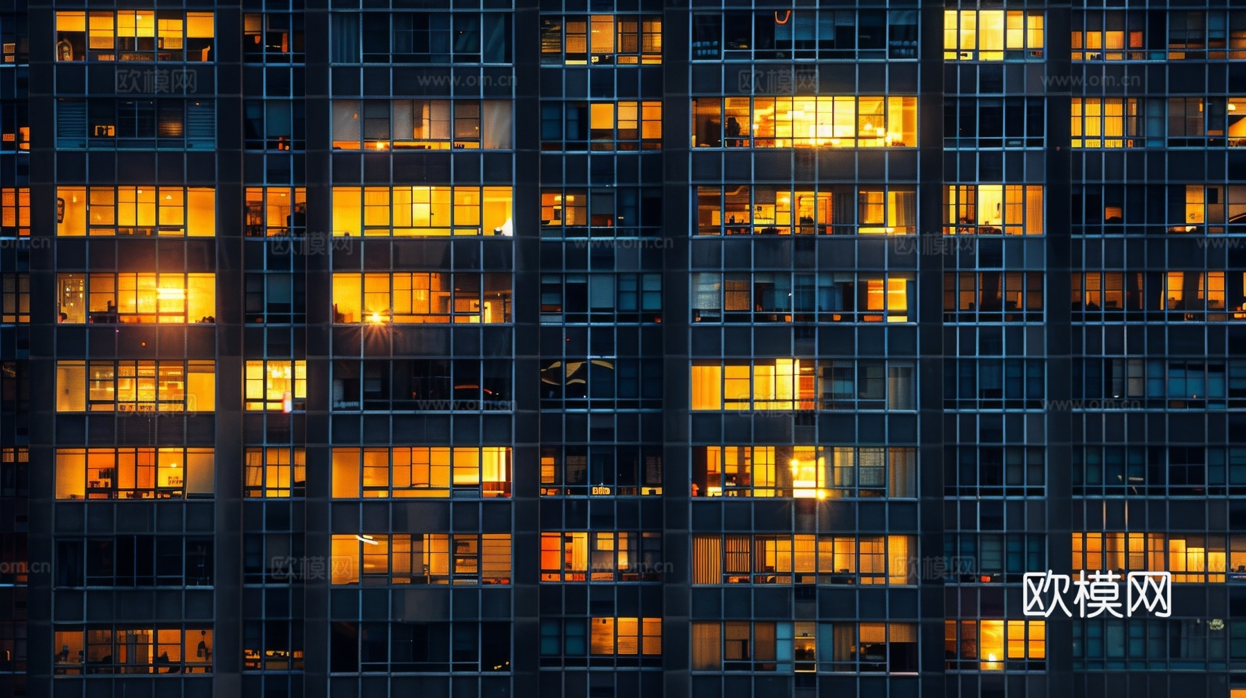 夜晚窗景建筑外立面玻璃幕墙下载（渲染图2）