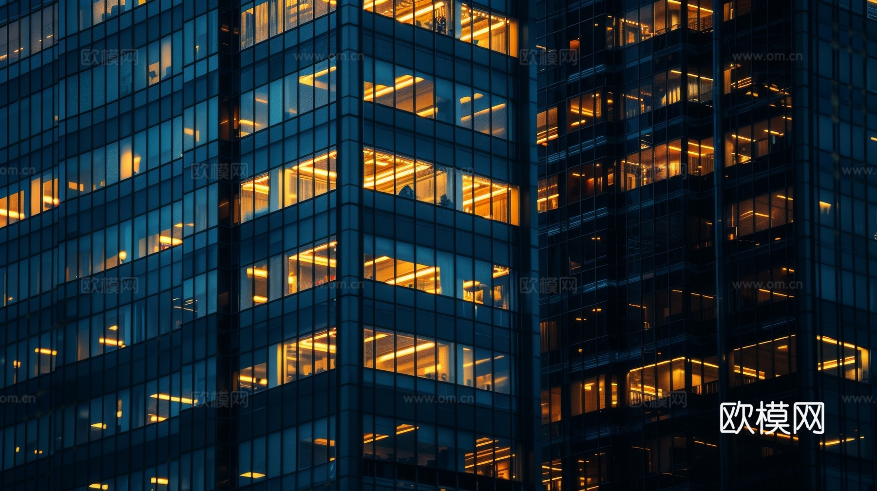 夜晚窗景建筑外立面玻璃幕墙