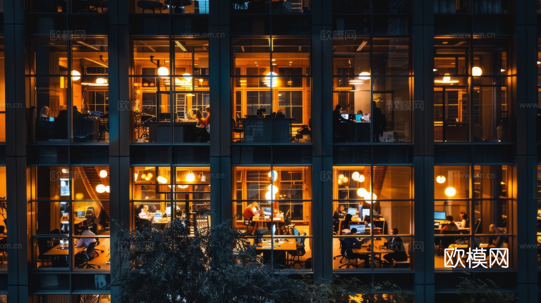 夜晚窗景建筑外立面玻璃幕墙