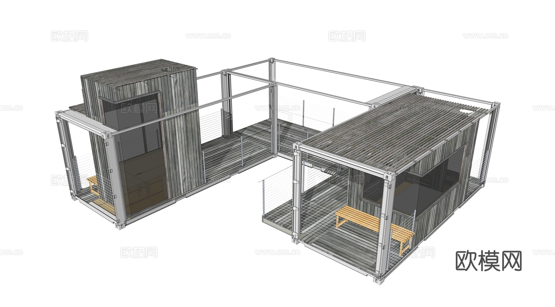 集装箱建筑 集装箱休息驿站 临时建筑 集装箱活动场地su模型