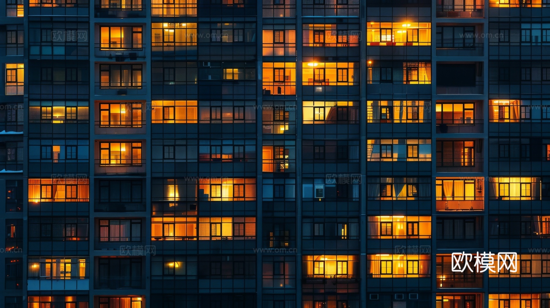 夜晚窗景建筑外立面玻璃幕墙