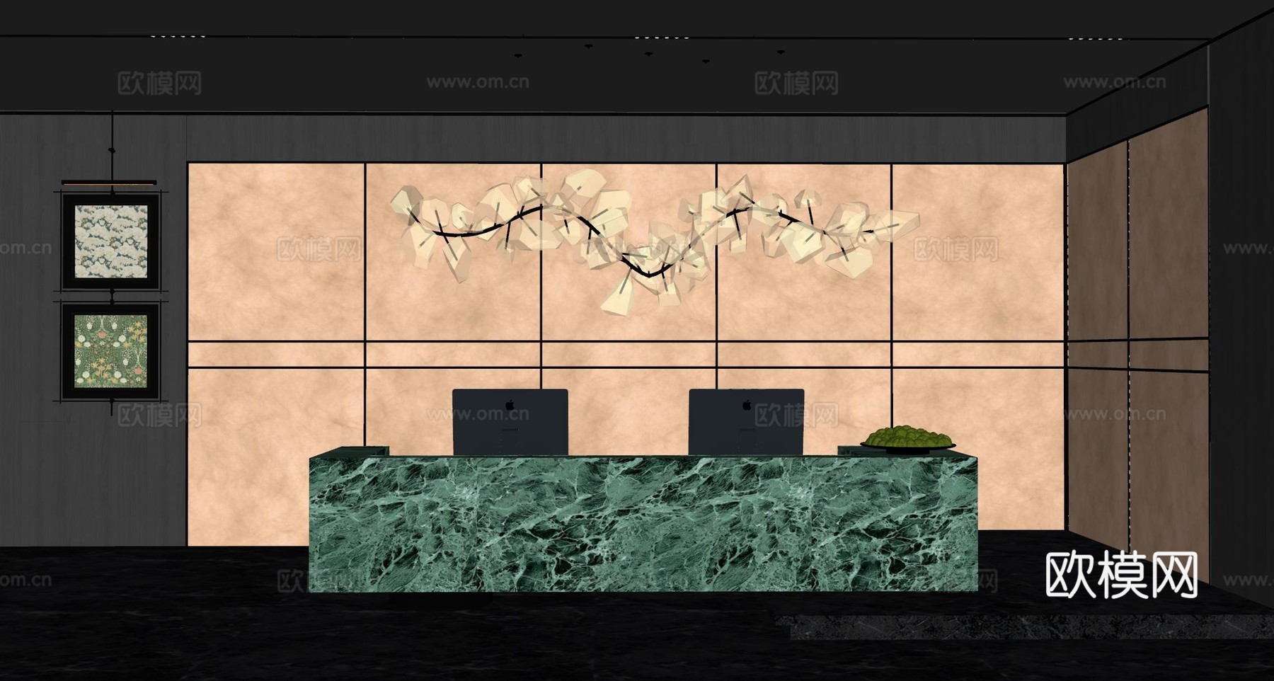 现代酒店前台 吧台接待su模型