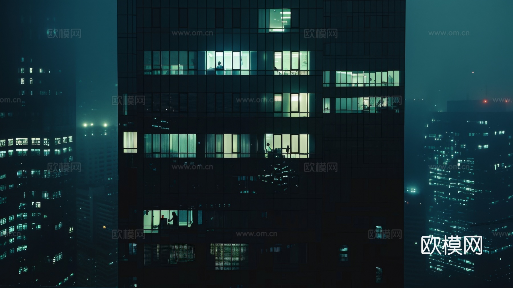 夜晚窗景建筑外立面玻璃幕墙