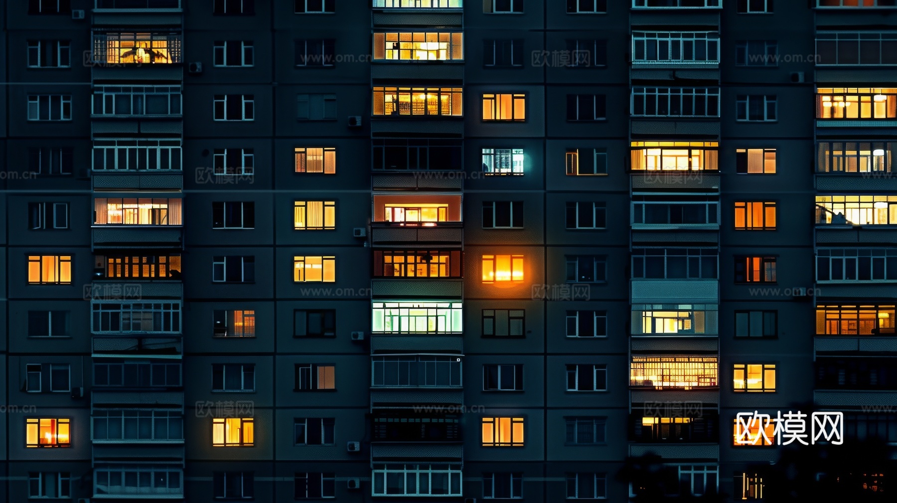 夜晚窗景建筑外立面玻璃幕墙