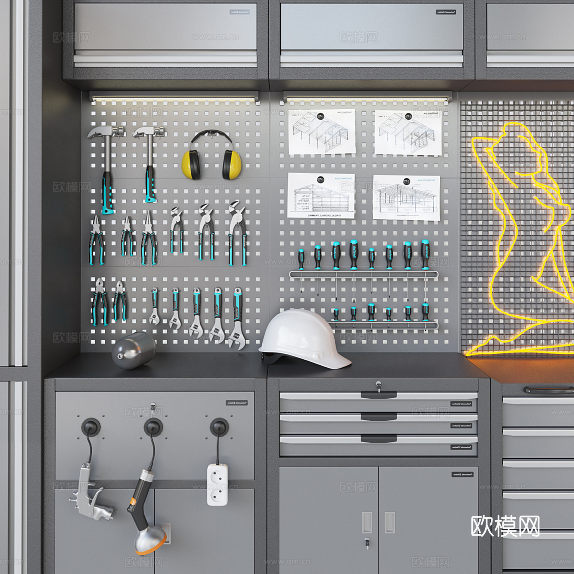 现代五金工具展示柜su模型