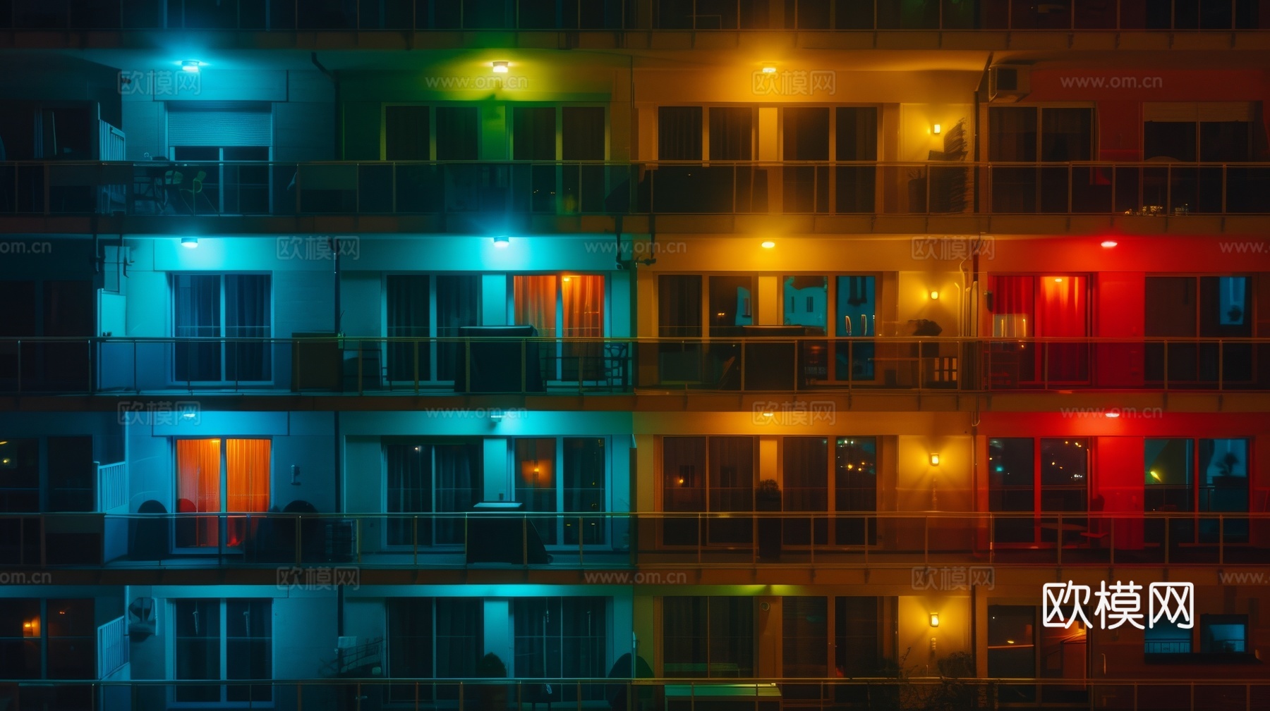 夜晚窗景建筑外立面玻璃幕墙
