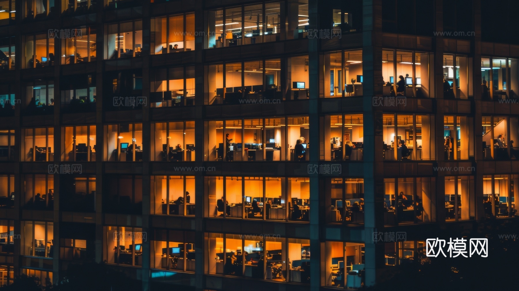 夜晚窗景建筑外立面玻璃幕墙
