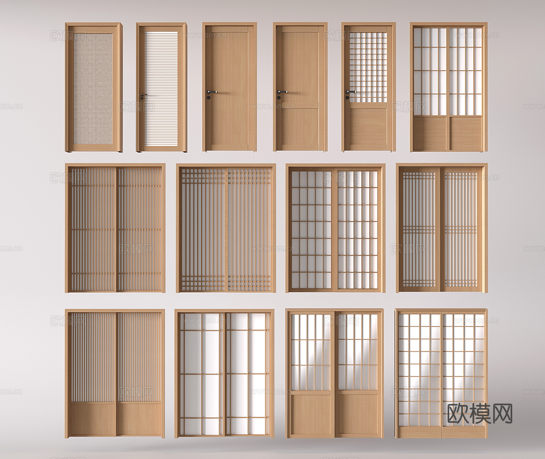 日式门组合 门集合 推拉门 平开门3d模型