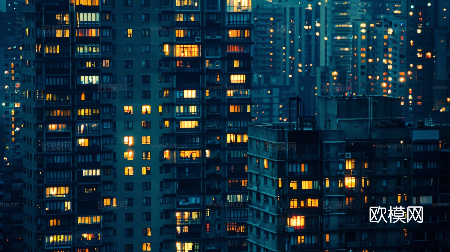 夜晚窗景建筑外立面玻璃幕墙