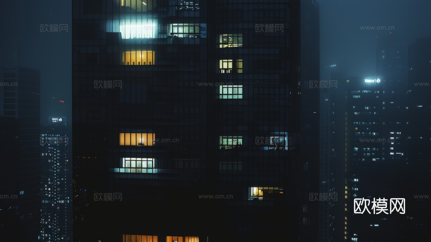 夜晚窗景建筑外立面玻璃幕墙