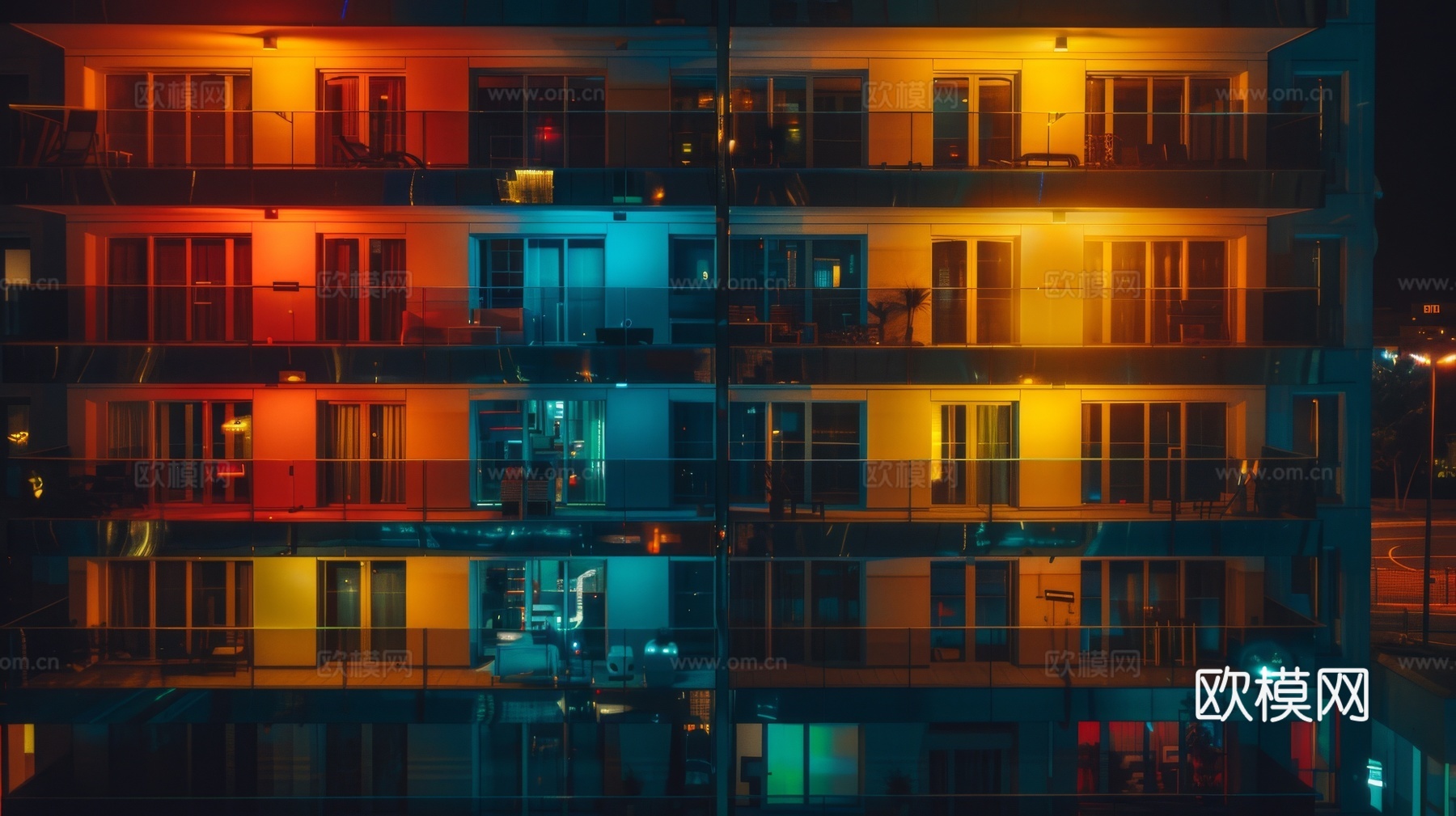 夜晚窗景建筑外立面玻璃幕墙