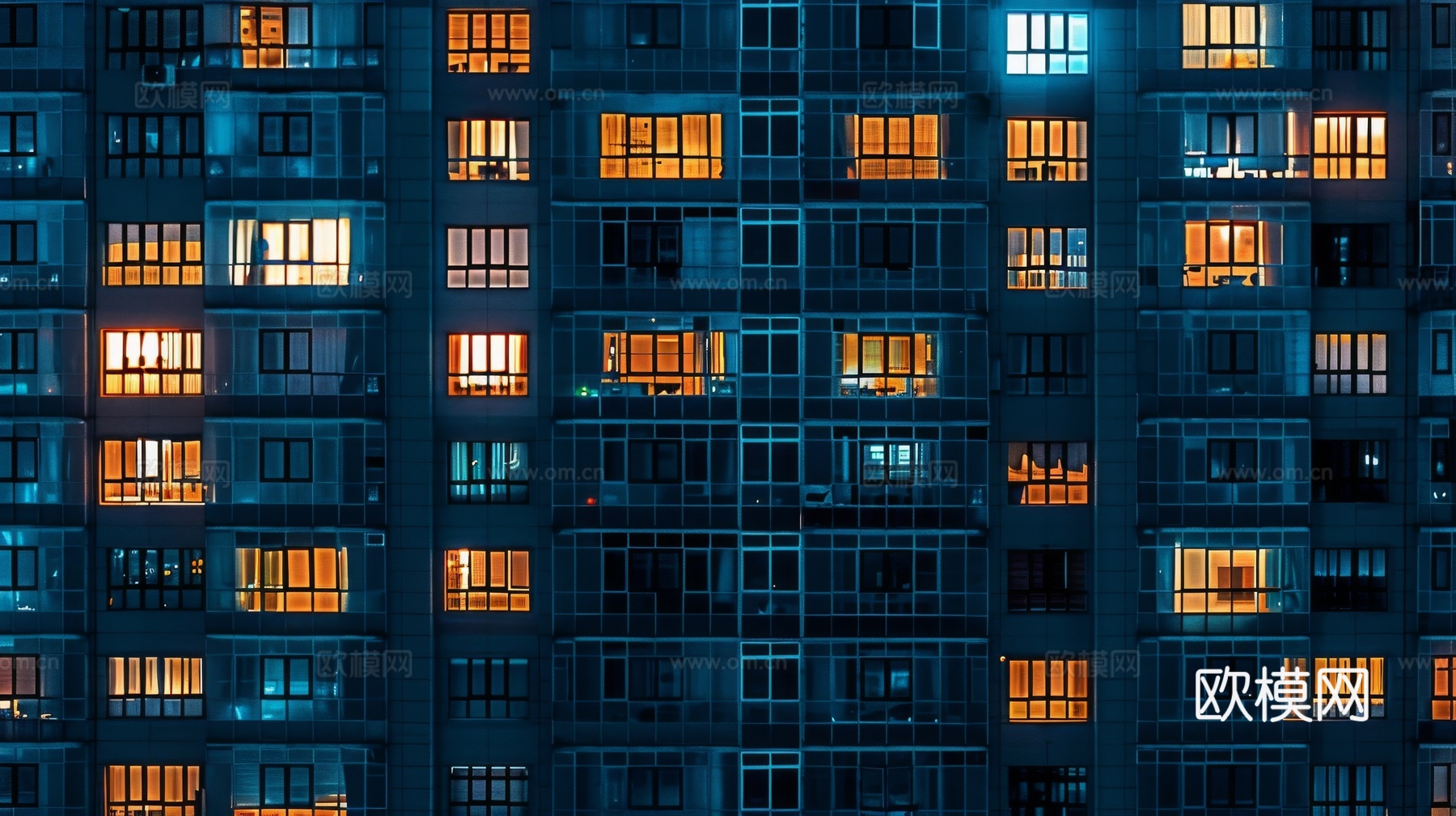 夜晚窗景建筑外立面玻璃幕墙