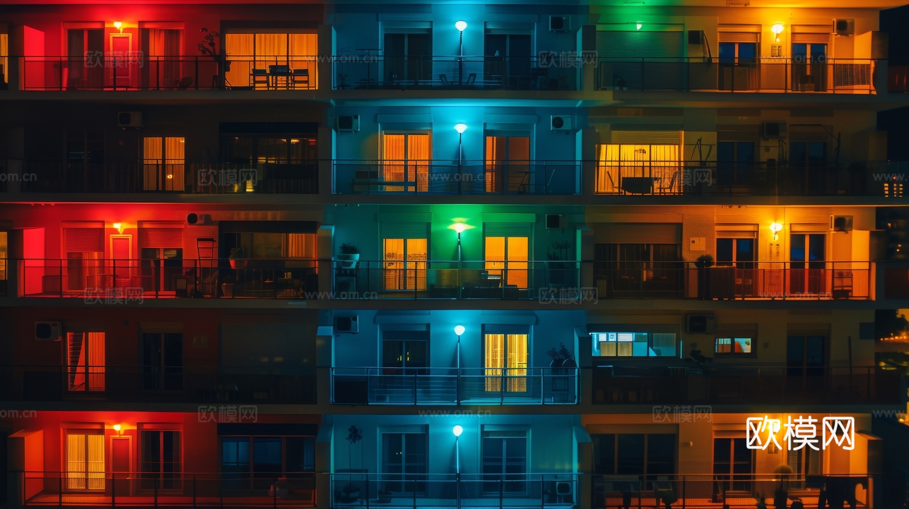 夜晚窗景建筑外立面玻璃幕墙