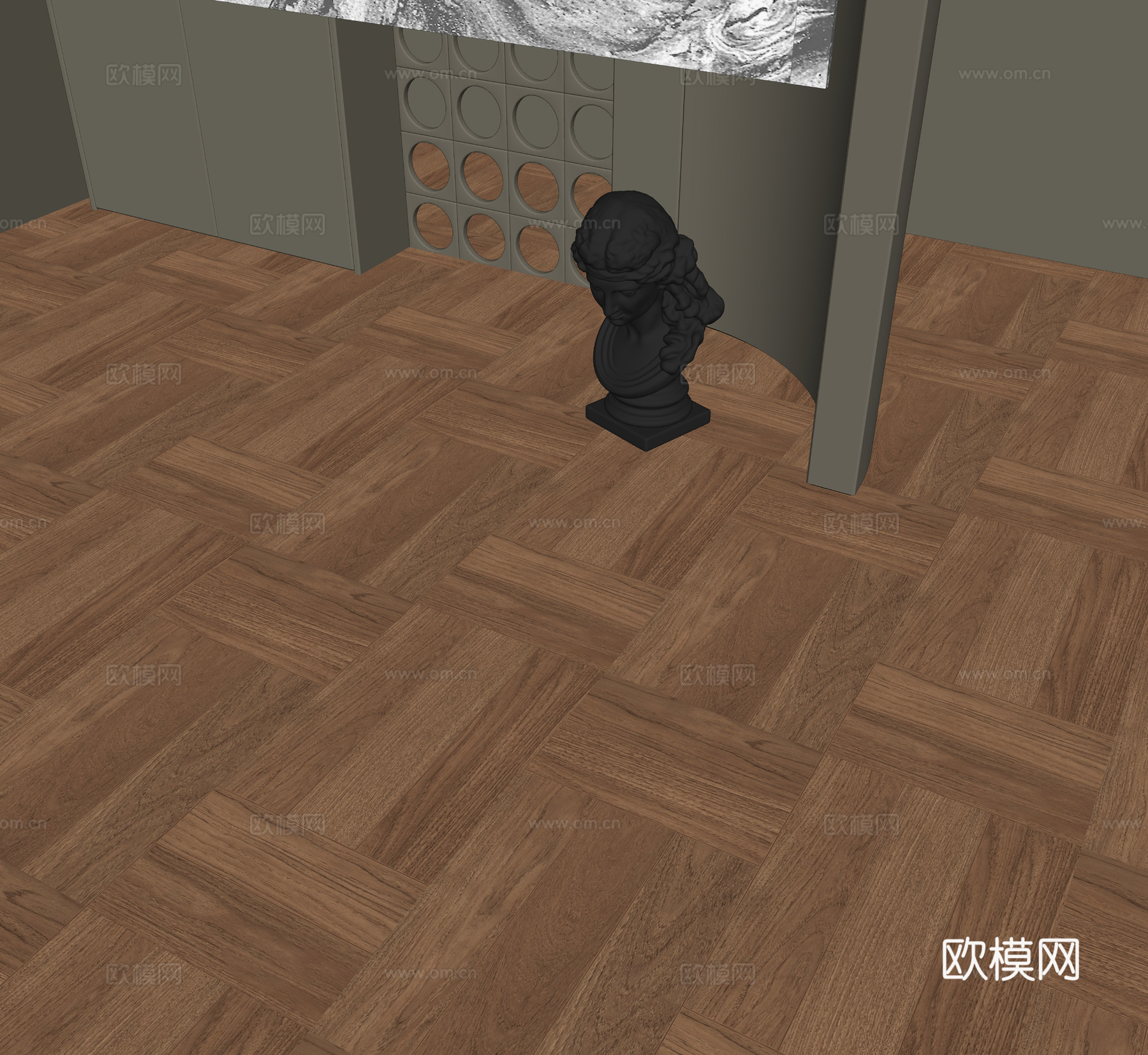 现代原木风木地板 雕塑摆件su模型