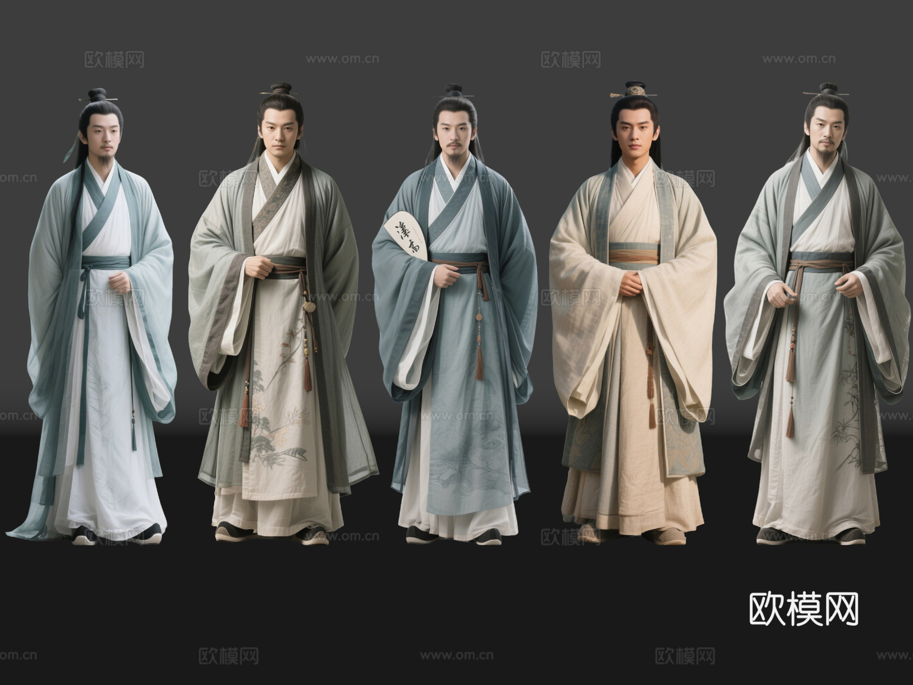 2D古装人物 古代读书人 古装男子 文人骚客 诗人 影视角色su模型