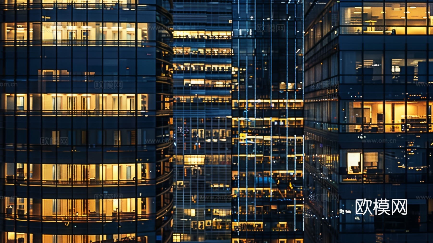 夜晚窗景建筑外立面玻璃幕墙