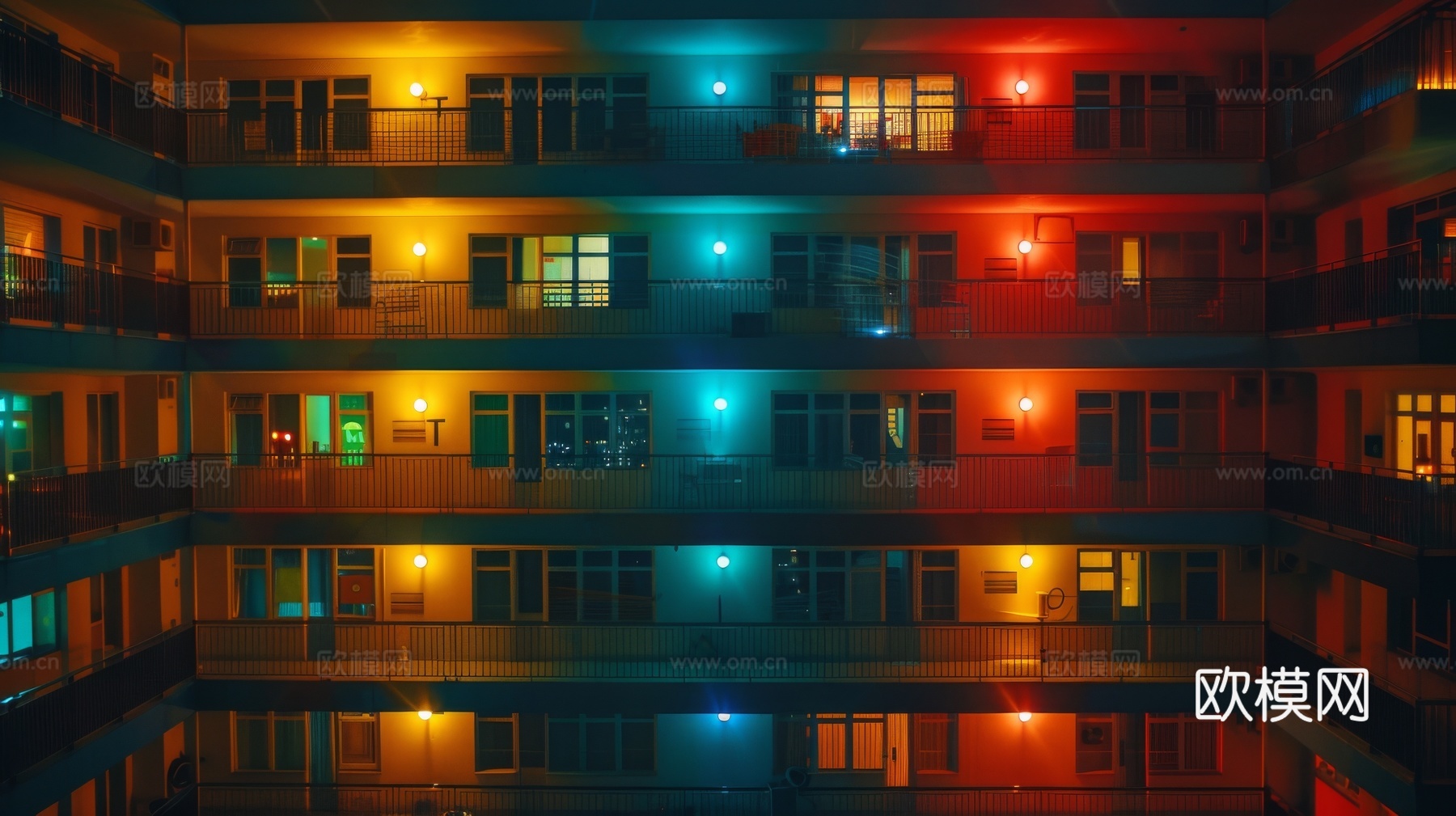 夜晚窗景建筑外立面玻璃幕墙