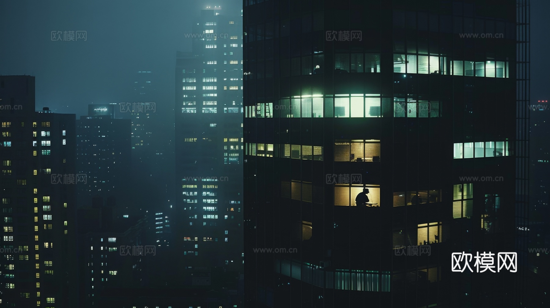 夜晚窗景建筑外立面玻璃幕墙