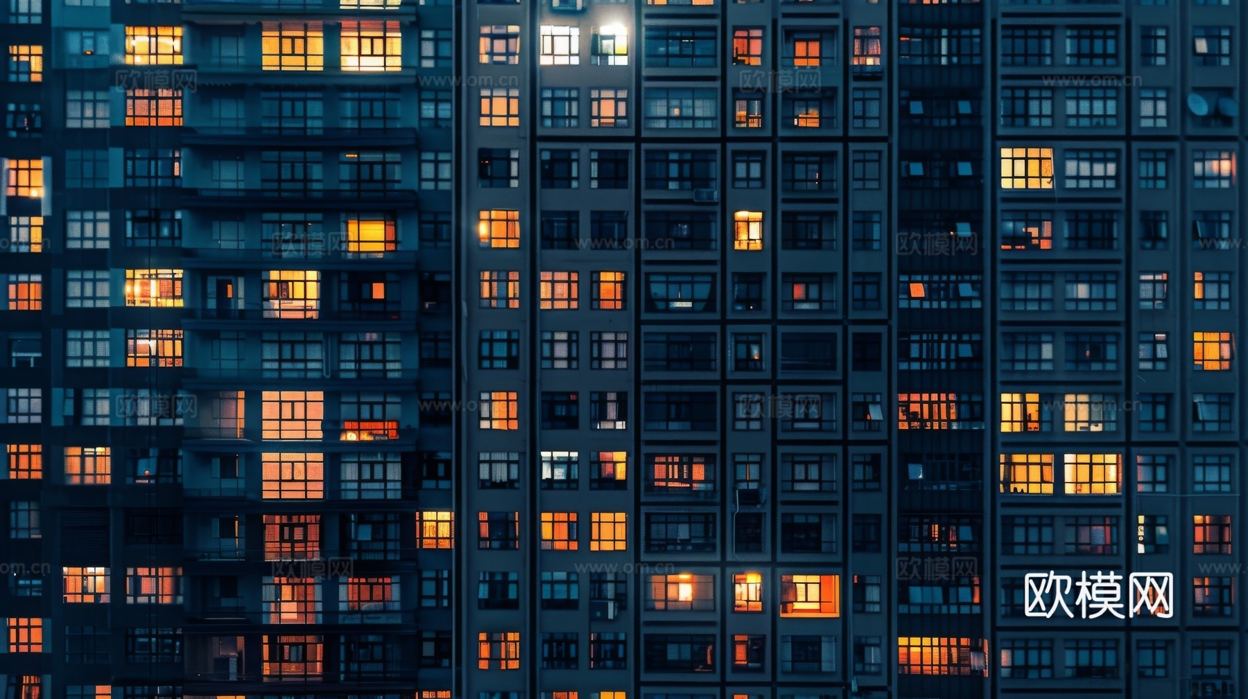夜晚窗景建筑外立面玻璃幕墙