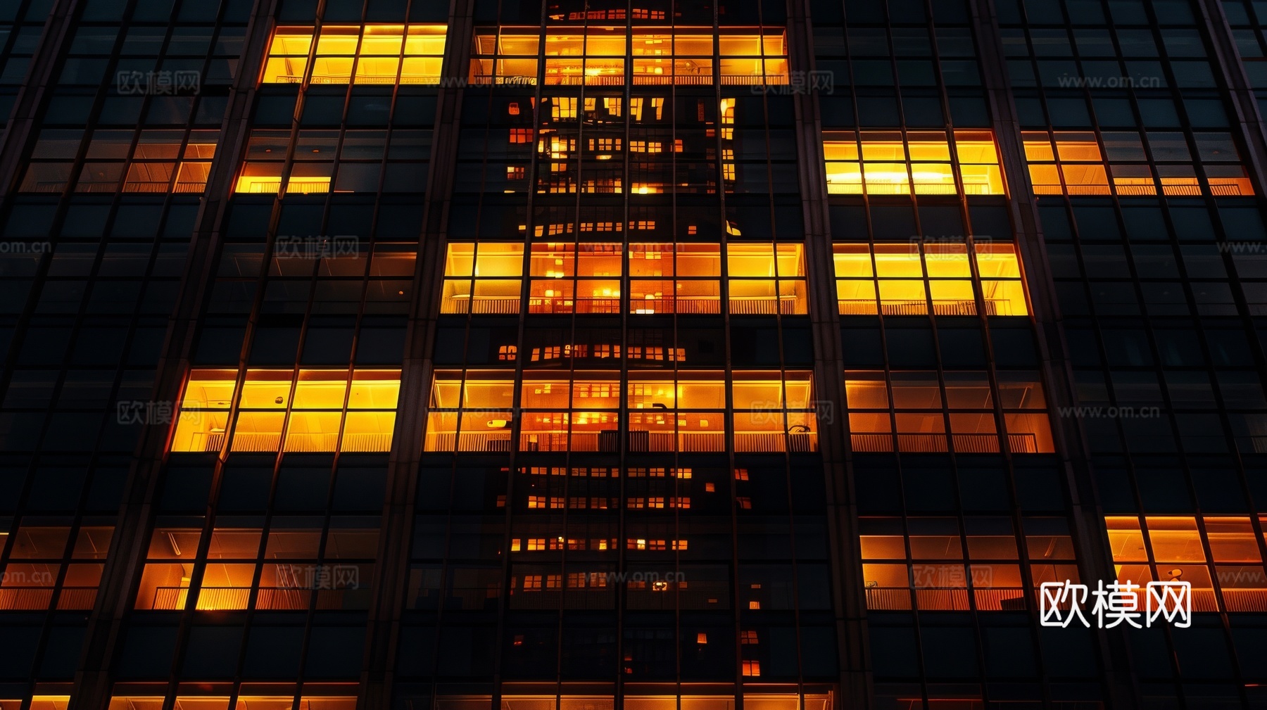 夜晚窗景建筑外立面玻璃幕墙下载（渲染图4）