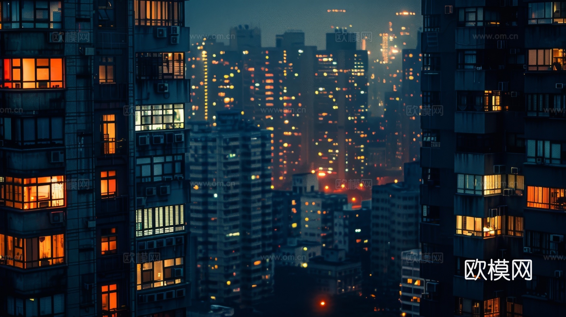 夜晚窗景建筑外立面玻璃幕墙下载（渲染图7）