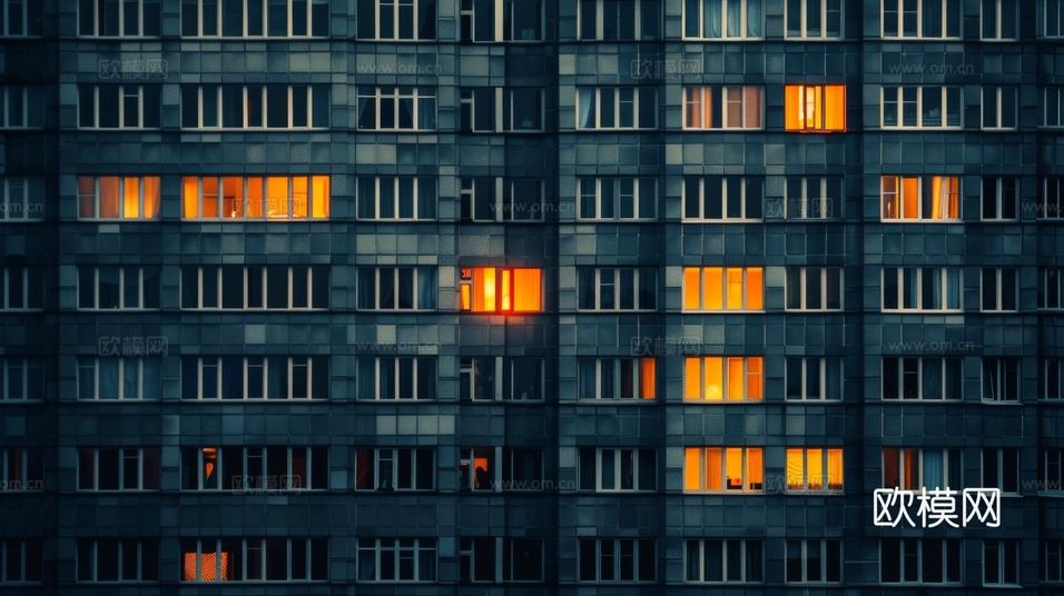 夜晚窗景建筑外立面玻璃幕墙下载(渲染图5)