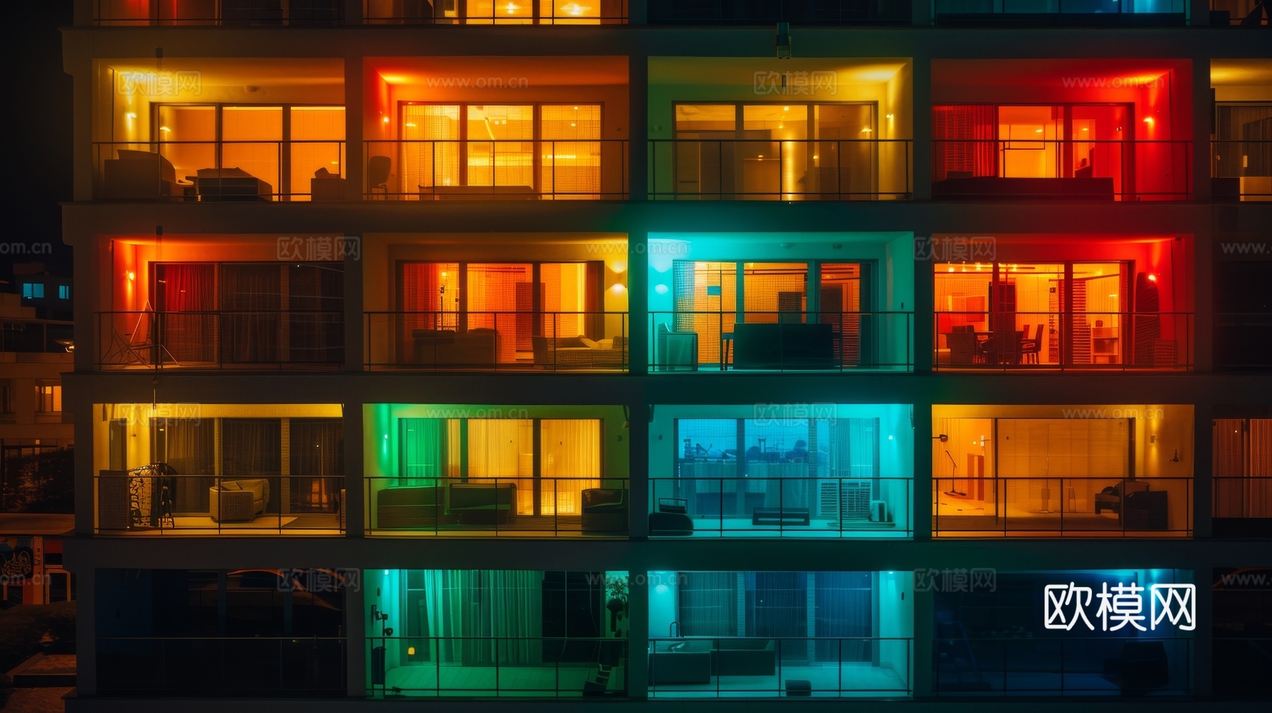 夜晚窗景建筑外立面玻璃幕墙
